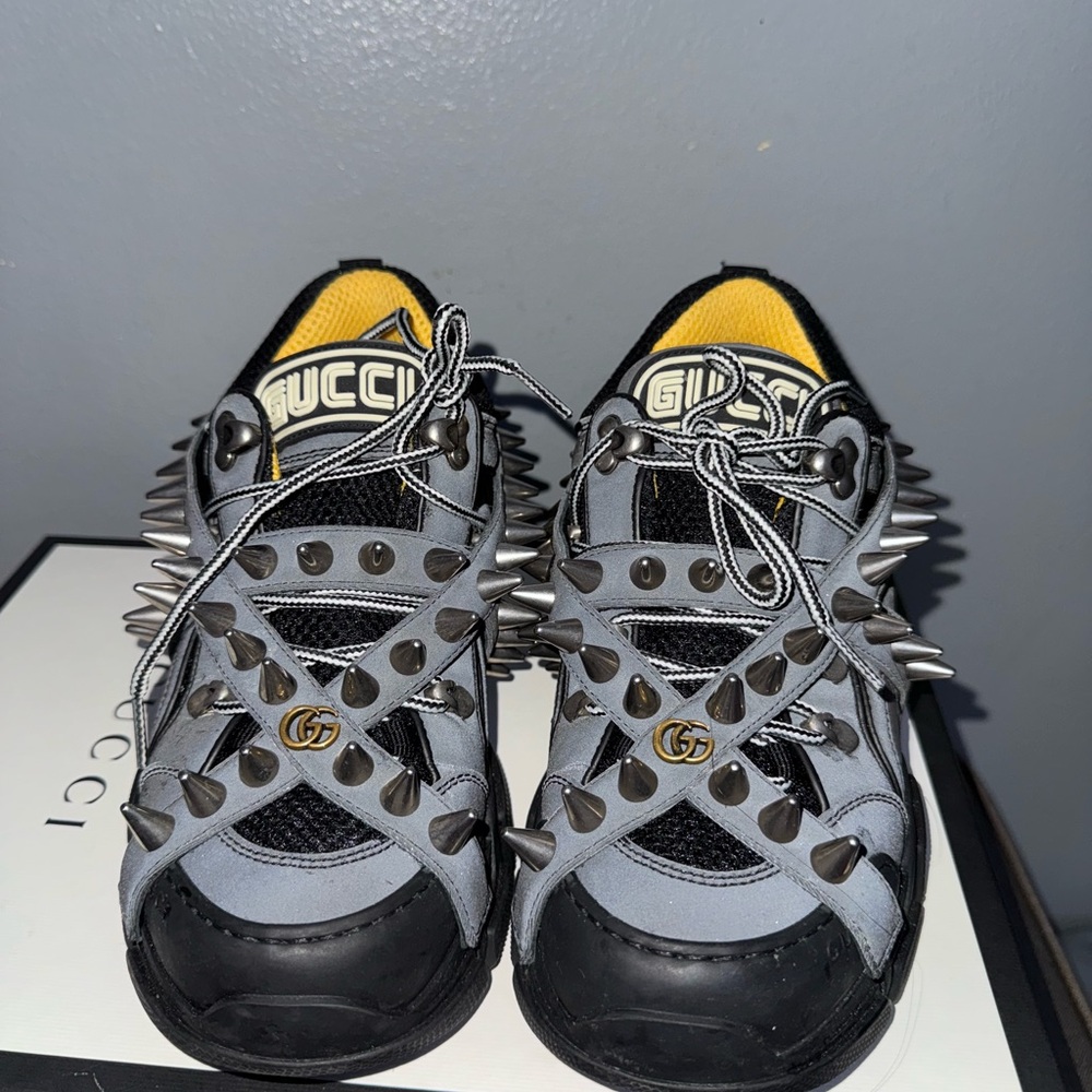 Gucci Gray and Black Spiked Sneakers